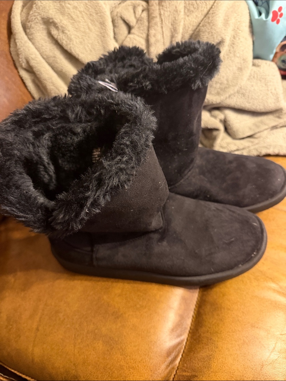 Joe Boxer Black Faux-Fur Cuff Slip-On Boots